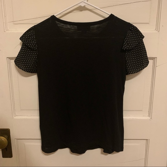 Cece Woman's High Neck Black T-Shirt with Ruffle Frill Polka Dot Sleeve XXS - Picture 7 of 10